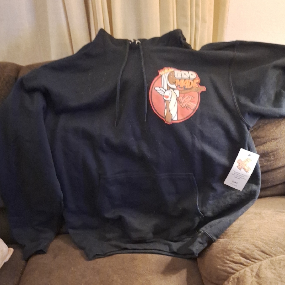 Men's Black Zip-Up Sweater with Graphic Design